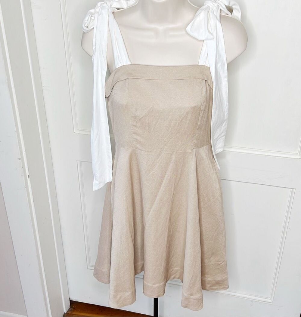 Petal & Pup Darla Bow Tie Mini Dress - Tan White Nwot Size XS